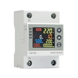 GEYA AC Power Meter with Over/Under Voltage, Overcurrent & Leakage Protection, LCD Display for 7 Electrical Parameters, Auto Reset, DIN Rail Mount