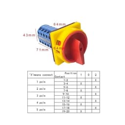 3 Positions 20A 690V ON-Off-ON Padlock 5 Poles Control Rotary Cam Changeover Switch Silver Contact YMW26 LW26GS