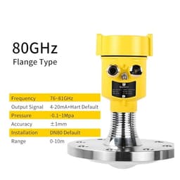 80Ghz Radar Level Sensor G1.5 DN80 Flange 0-200℃ Level Meter 4-20mA with DC24V Level Gauge Transmitter(0-10m G1.5)