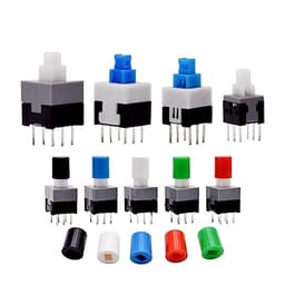 10Pcs Tact Tactile Mini On Off Self-Locking Switch Push Button Momentary Latching DIP 6 Pin with Cap(7.0x7.0mm,Black Cap,Unlock)
