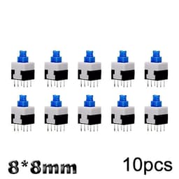 10Pcs Tact Tactile Mini On Off Self-Locking Switch Push Button Momentary Latching DIP 6 Pin with Cap(8.0x8.0mm,Without Cap,Locking)