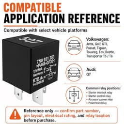 507 7N0951253 Relay 12V DC 50A 5-Pin Plug-in (2-Pack)