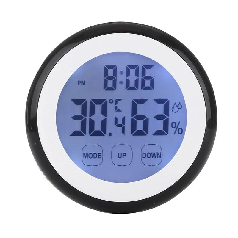 ABS Circular Touch Screen Temperature Humidity Meter with Clock Alarm Electronic(D)