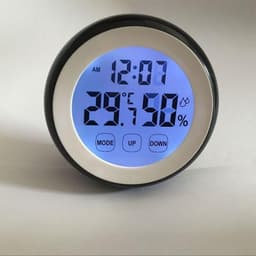 ABS Circular Touch Screen Temperature Humidity Meter with Clock Alarm Electronic(D)