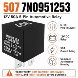 507 7N0951253 Relay 12V DC 50A 5-Pin Plug-in (2-Pack)