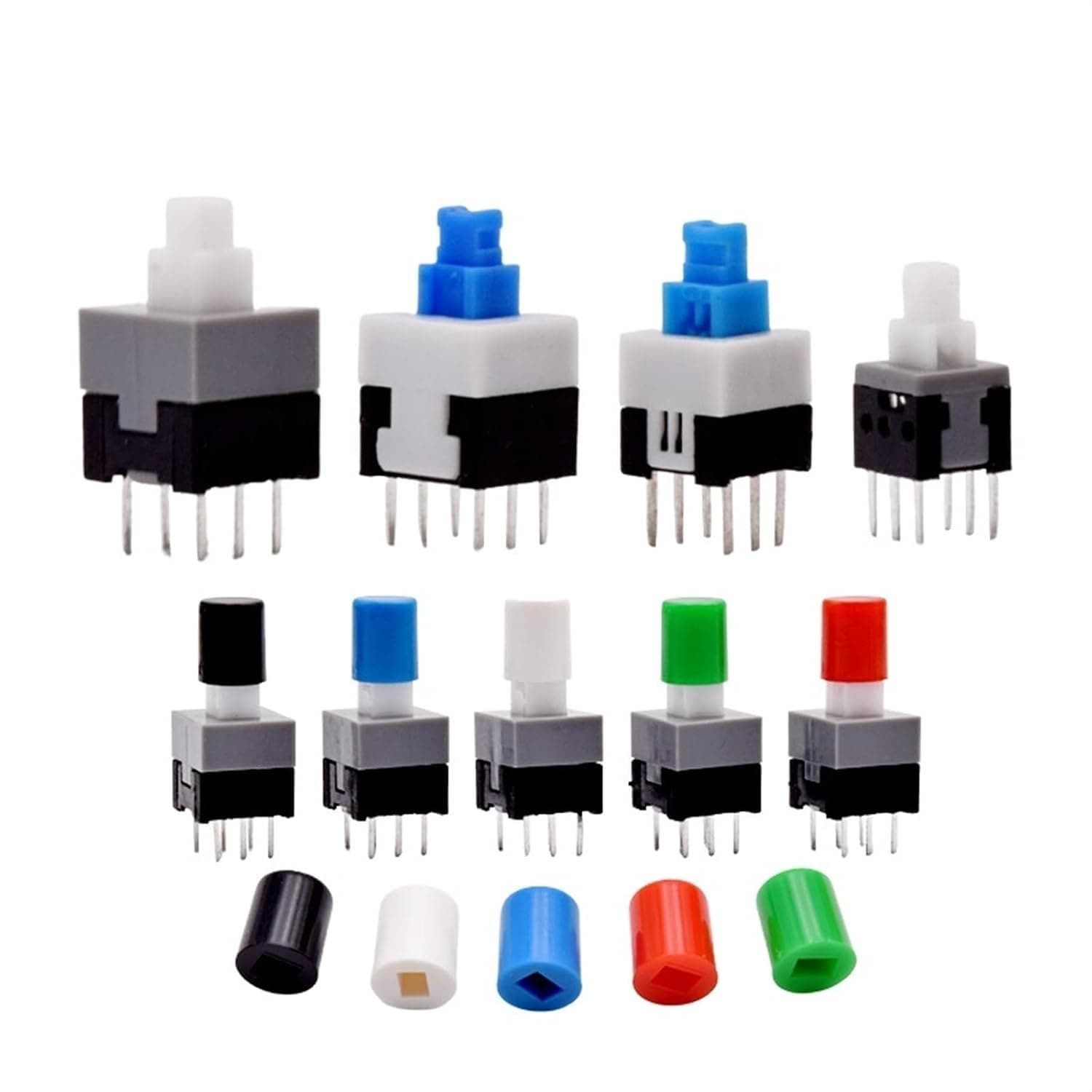 10Pcs Tact Tactile Mini On Off Self-Locking Switch Push Button Momentary Latching DIP 6 Pin with Cap(7.0x7.0mm,Black Cap,Unlock)