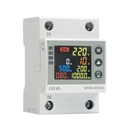 GEYA AC Power Meter with Over/Under Voltage, Overcurrent & Leakage Protection, LCD Display for 7 Electrical Parameters, Auto Reset, DIN Rail Mount