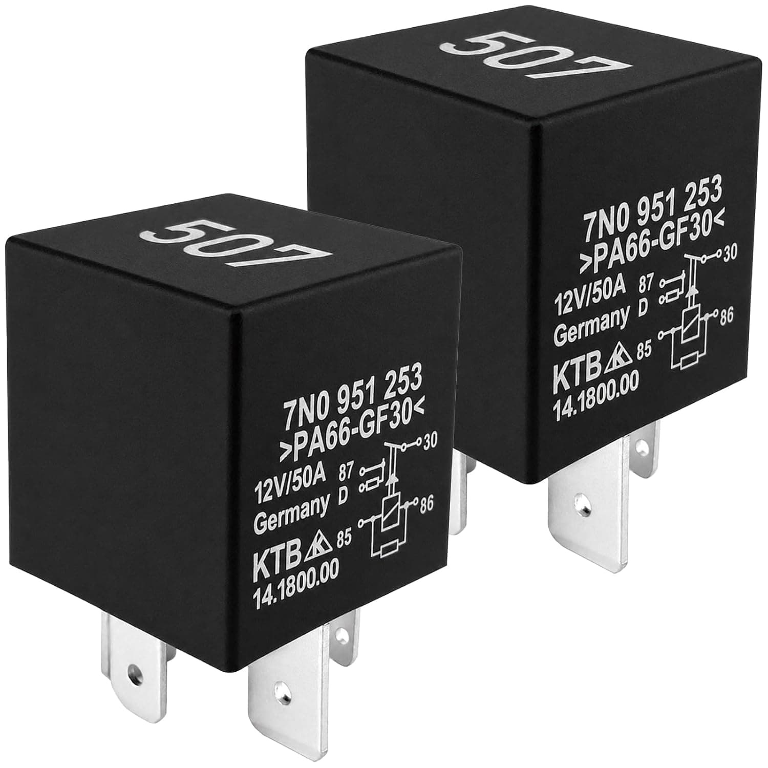 507 7N0951253 Relay 12V DC 50A 5-Pin Plug-in (2-Pack)