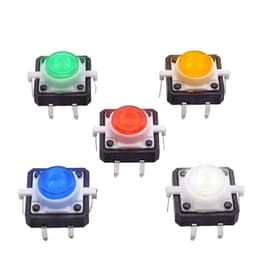 5Pcs 12x12mm LED Light Micro DIP Tact Tactile Illuminated Push Button Switch Plastic Reset Momentary Red Yellow Green Blue White(5pcs Red)