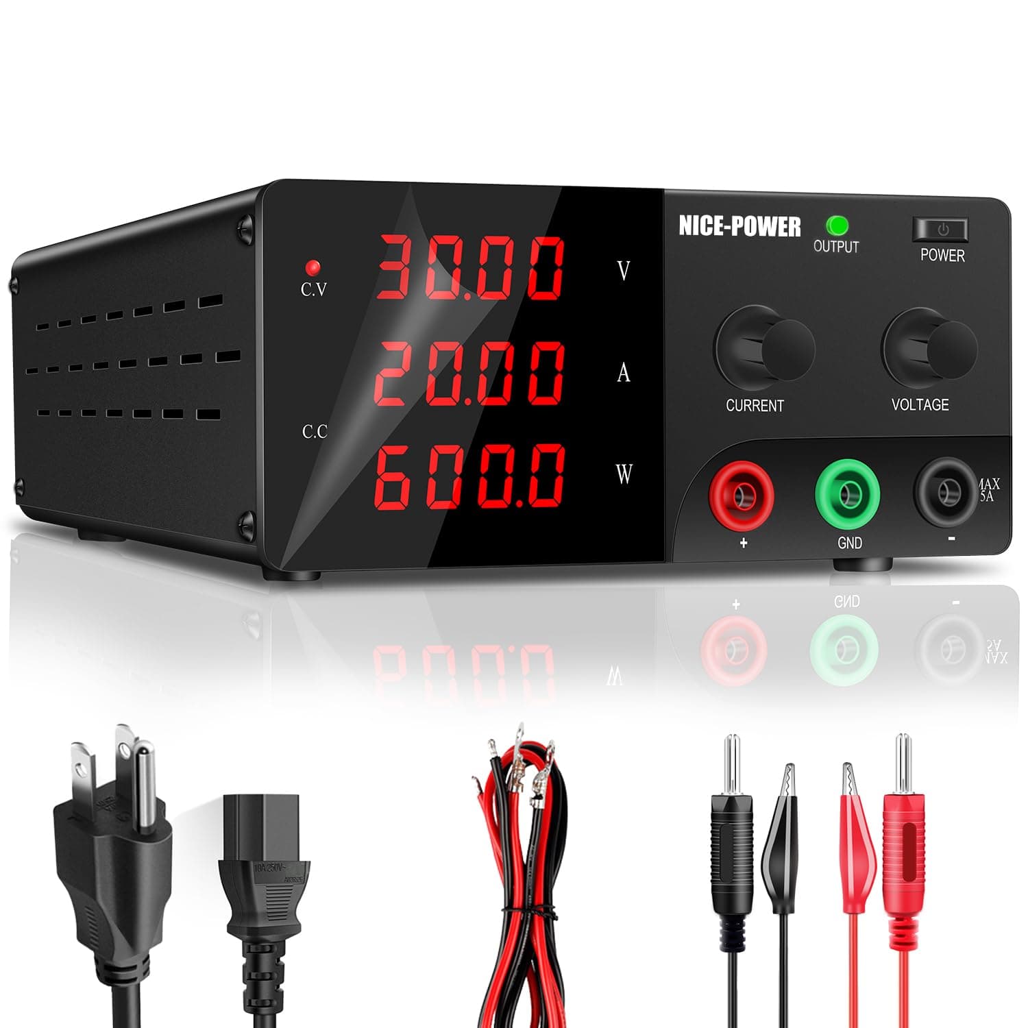 NICE-POWER DC Power Supply Variable, 0-30V 0-20A 600W High Power Bench Power Supply with Encoder Knob & Output Switch, Benchtop Adjustable Switching